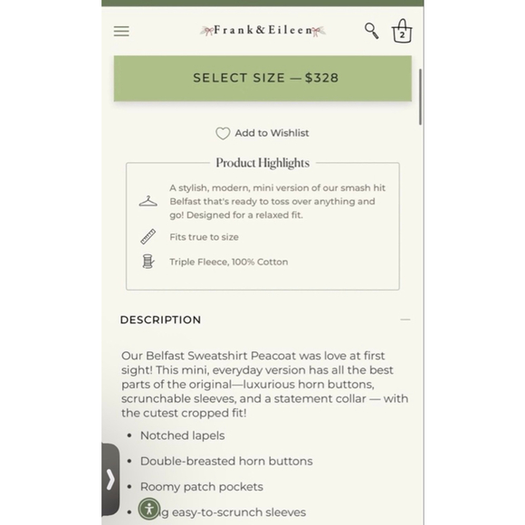 New Frank & Eileen Black Mini Belfast Triple Fleece Crop Knit Peacoat s - Picture 4 of 4